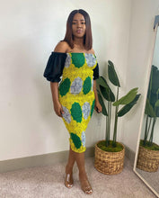 Load image into Gallery viewer, African print Lama stretch dress green
