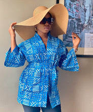 Load image into Gallery viewer, African print Bade Blue kimono
