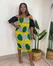 Load image into Gallery viewer, African print Lama stretch dress green
