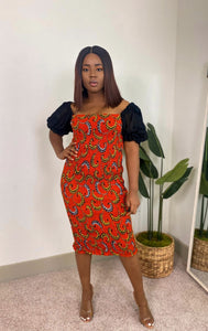 African print Lama Orange stretch dress