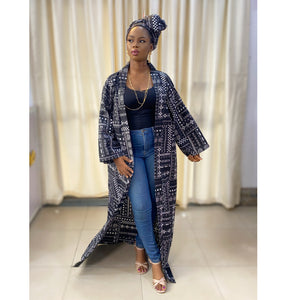 Joni tribal maxi kimono and head wrap (black & white)